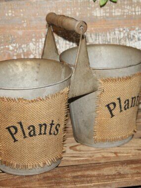 Rustic French Country Farmhouse PLANTS Duo Bucket Planter